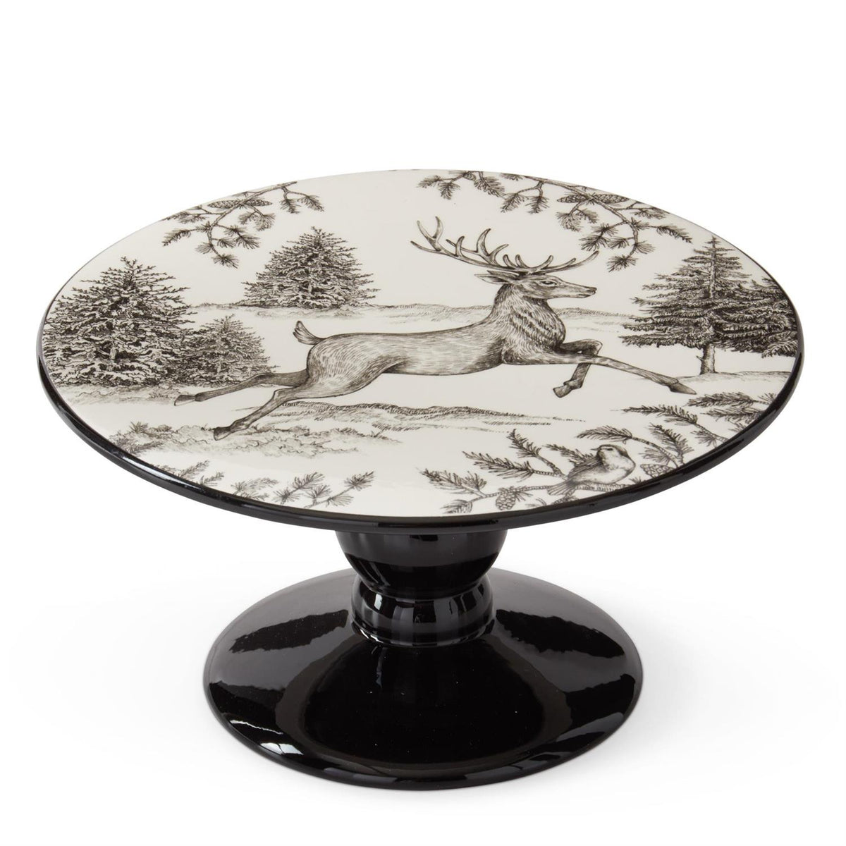 10.25 Inch White & Black Toile with Deer Cake Plate