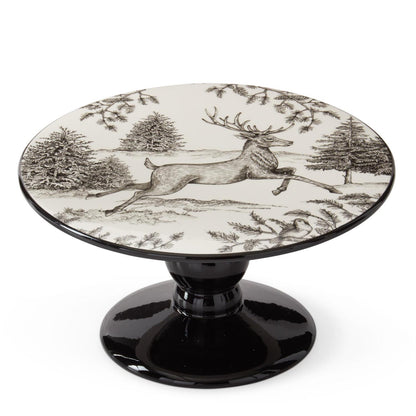 10.25 Inch White & Black Toile with Deer Cake Plate