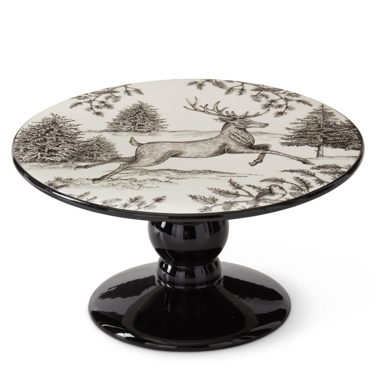 10.25 Inch White & Black Toile with Deer Cake Plate