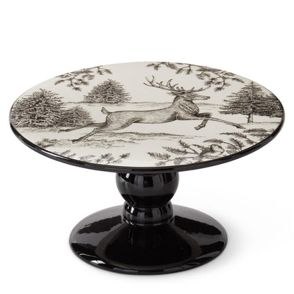10.25 Inch White & Black Toile with Deer Cake Plate