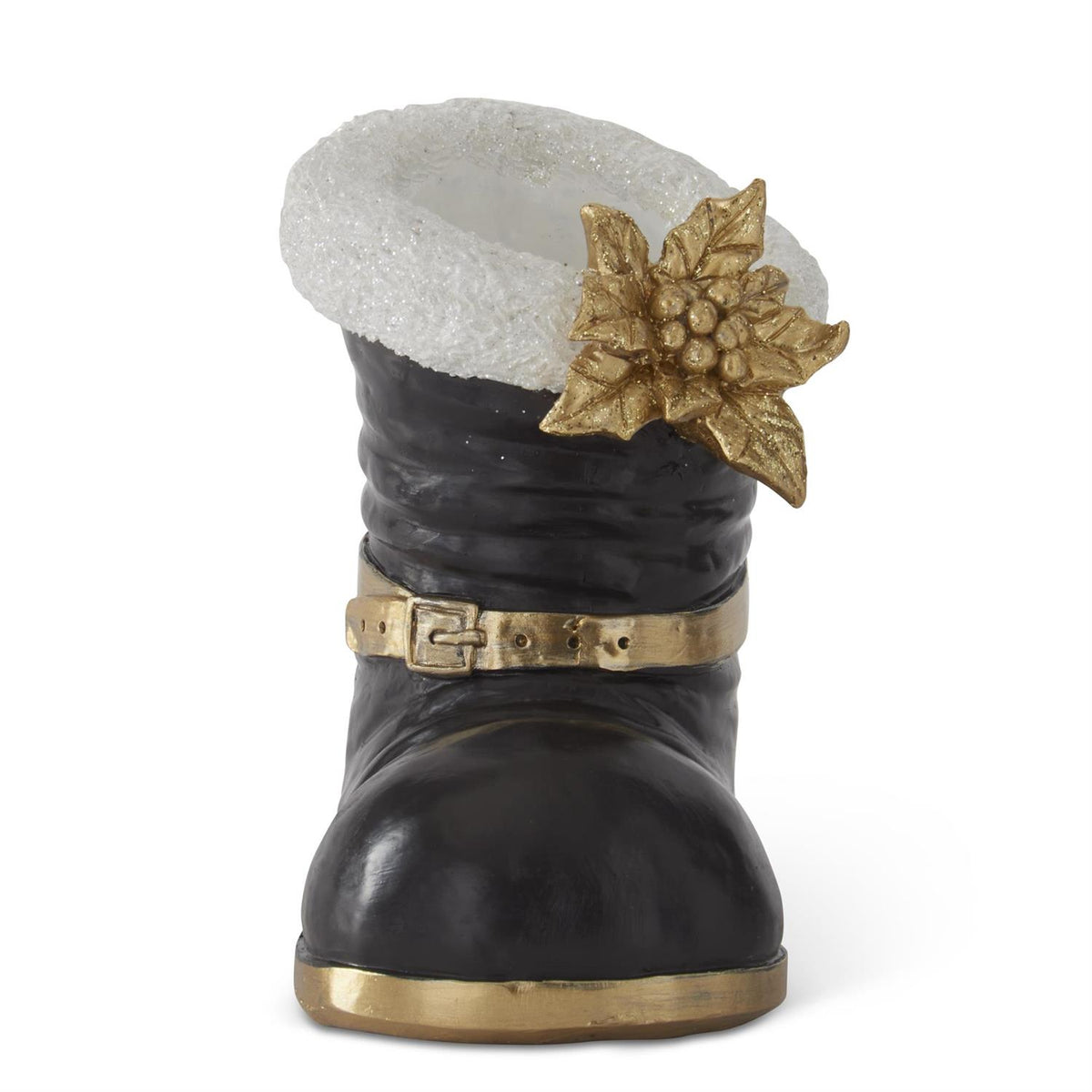 6.25 Inch Black Santa Boot with White Trim