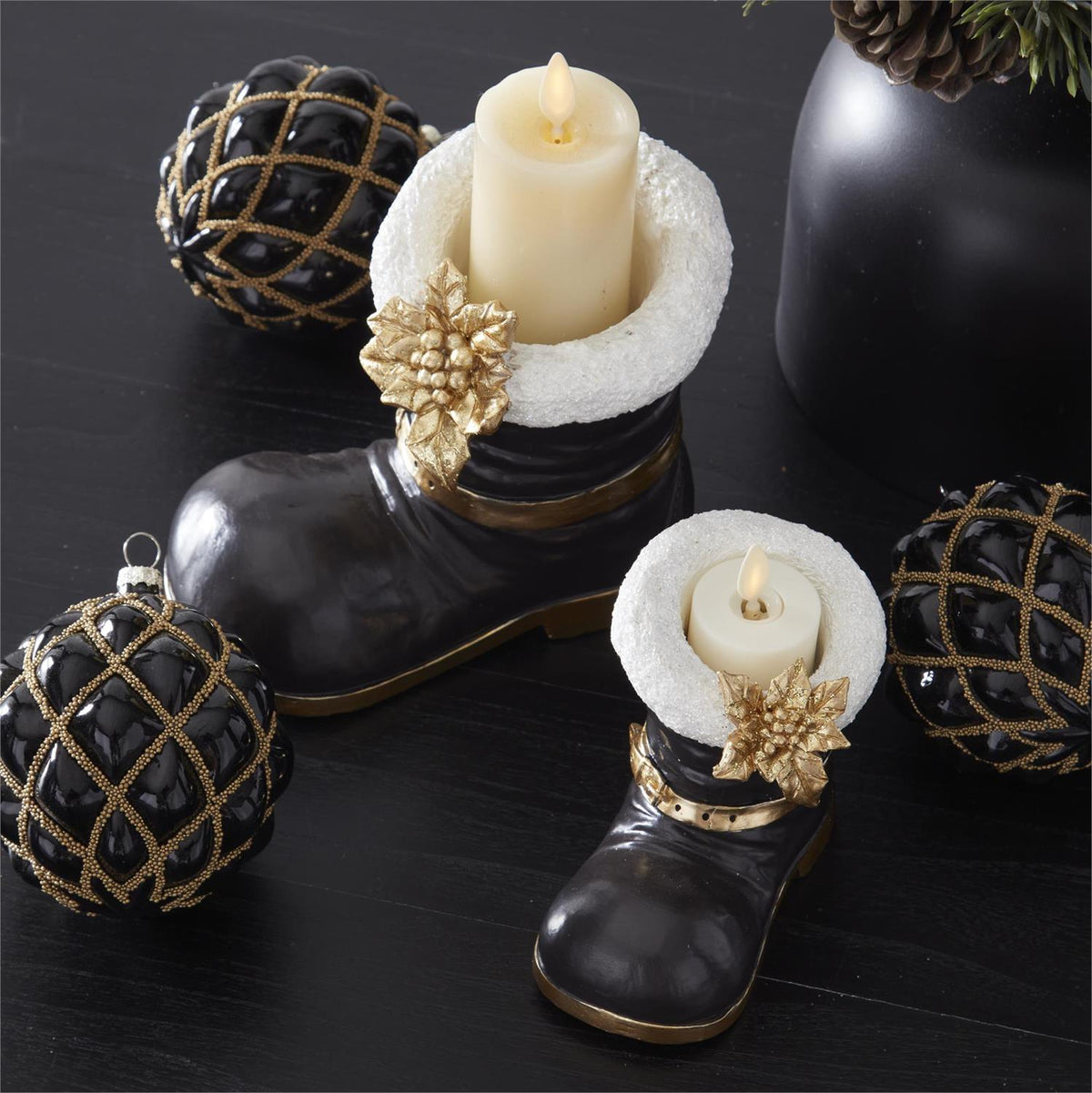6.25 Inch Black Santa Boot with White Trim