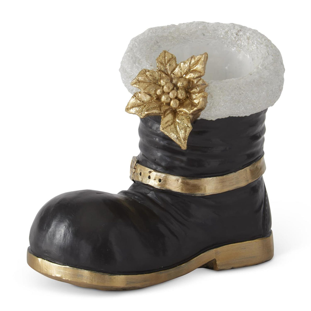 6.25 Inch Black Santa Boot with White Trim