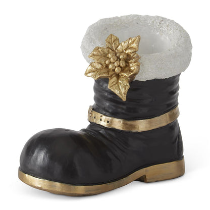 6.25 Inch Black Santa Boot with White Trim