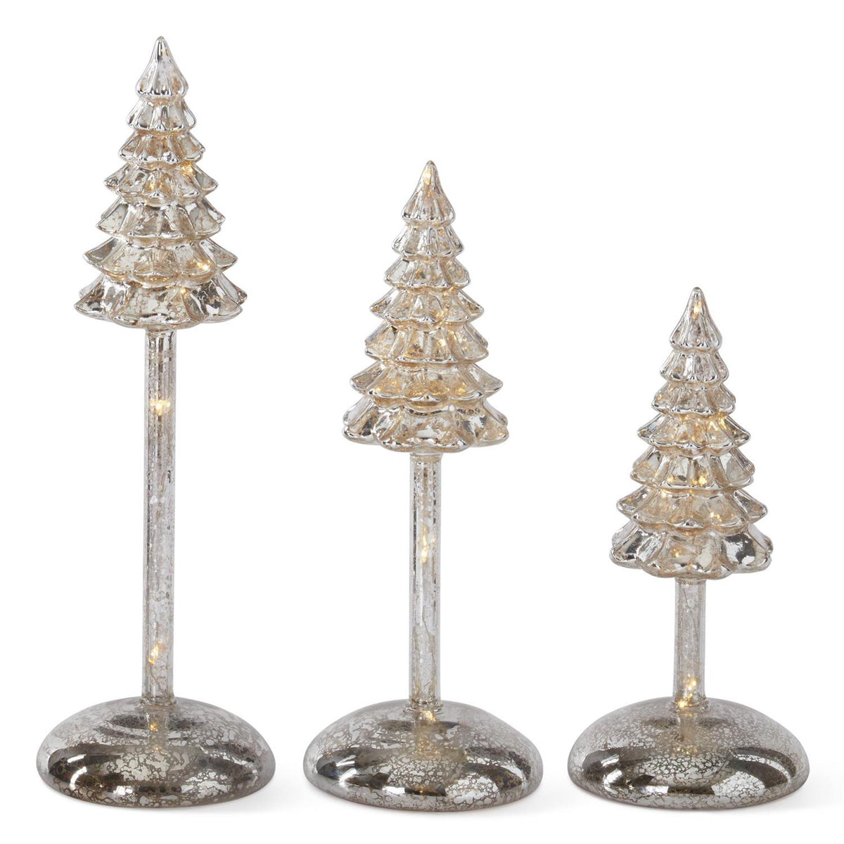 Set of 3 Silver Mercury Glass LED Christmas Tree Figurines – Set of 3