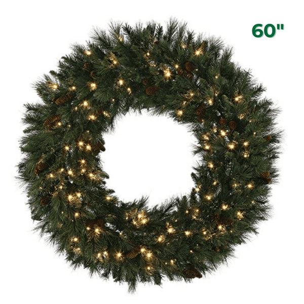 60" Mixed Noble Wreath -  Warm White