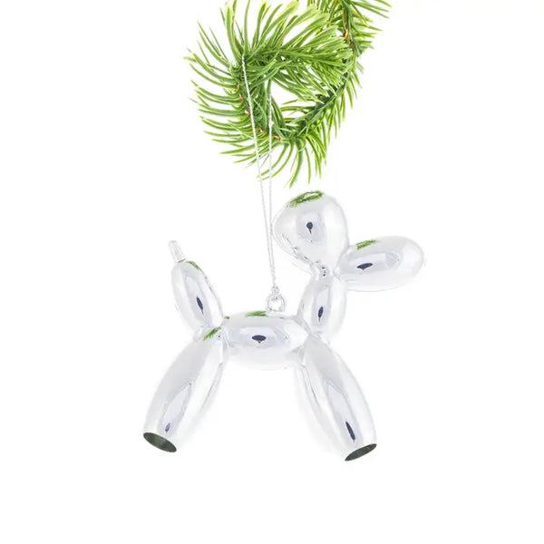 Shiny Silver Balloon Poodle Dog Ornament