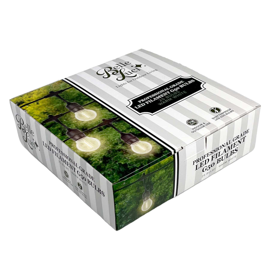 LED Patio Bulb - E26 Base - G50 Filament Bulb - Smooth – Box of 25