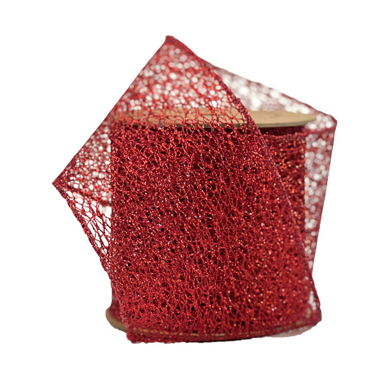 4" Ribbon - Wired Mesh - 10 Yards Red