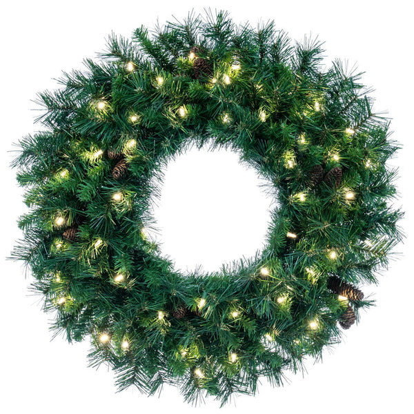 Denali Pine Wreath - Prelit- Warm White Lights Wreath – 30in to 60in