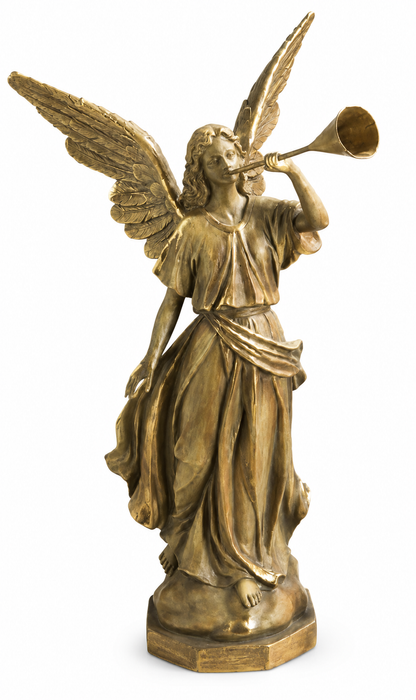 15.75 Inch Gold Resin Vintage Angel w/Horn Facing left