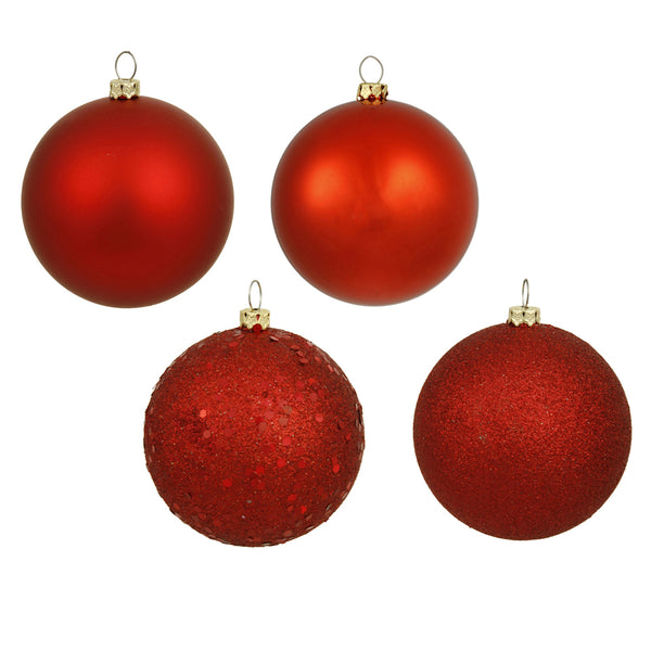 6" Red 4 Finish Ball Ornament Set Drilled Cap