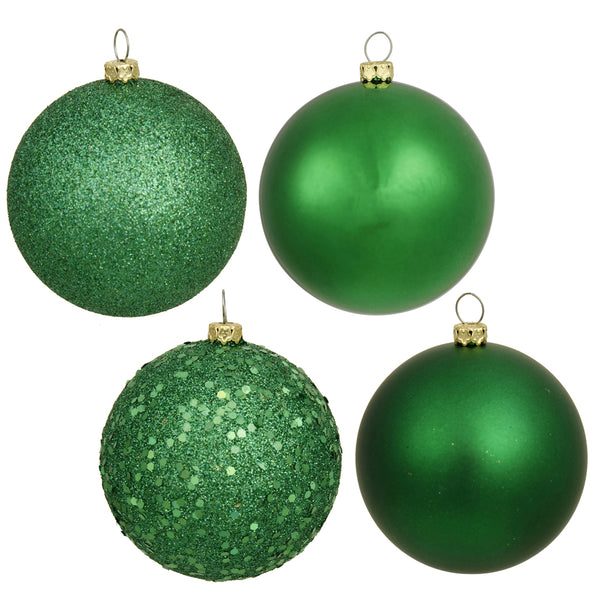 8" Green 4 Finish Ball Ornament Set Drilled Cap