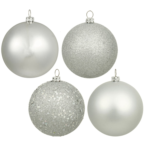 6" Silver 4 Finish Ball Ornament Ast Drilled Cap