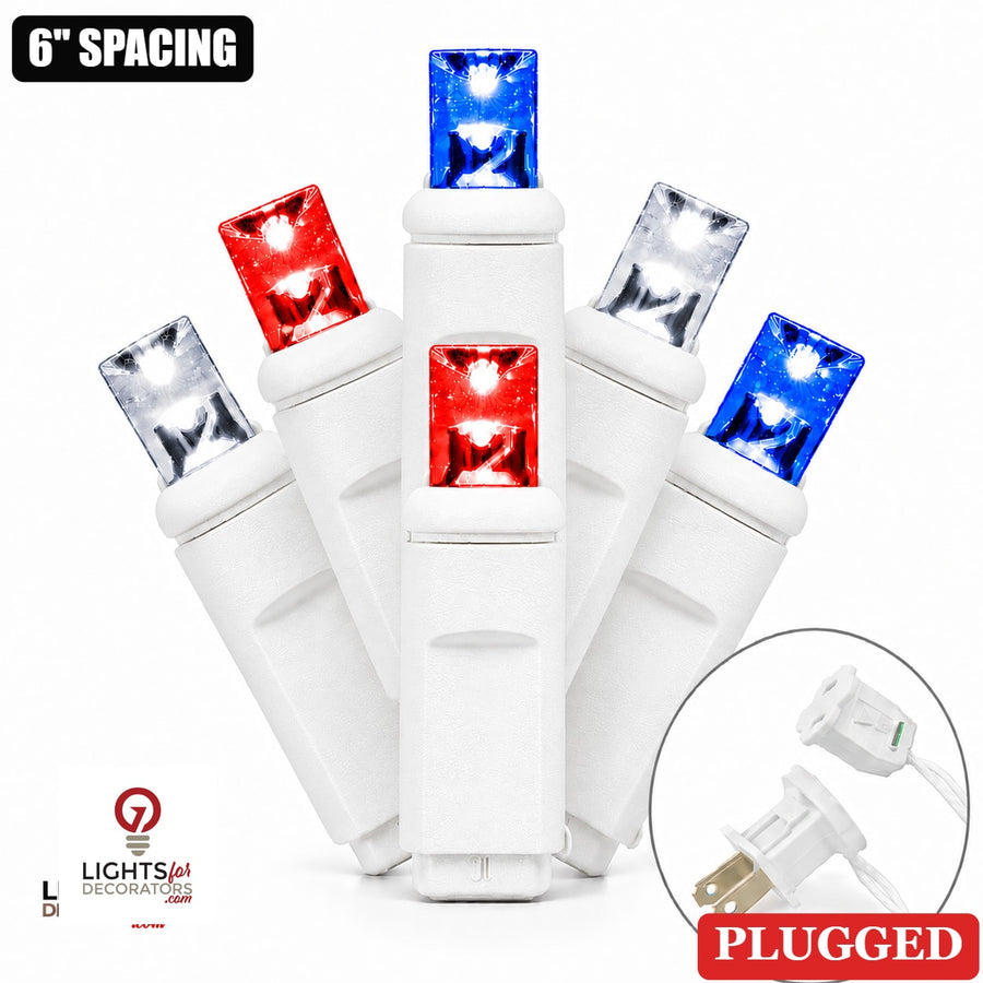 5MM 50L Light Set BALLED - 6" White Cord - PATRIOTIC(RD/PW/BL)