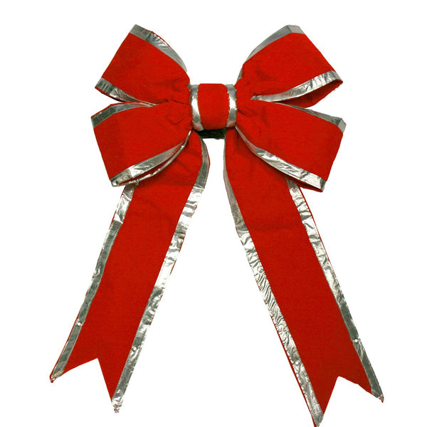 36" Red Velvet Bow - Silver Trim