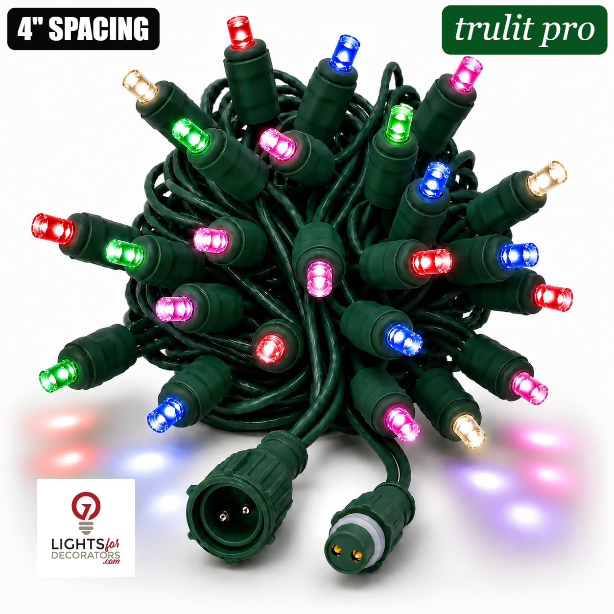 TruLit Pro RGBWW 5MM LED Light Set - 25 Lights - RGB/Warm White - 4" Spacing - Green Wire RGB+Warm White- 25 Ct - 4"- Green