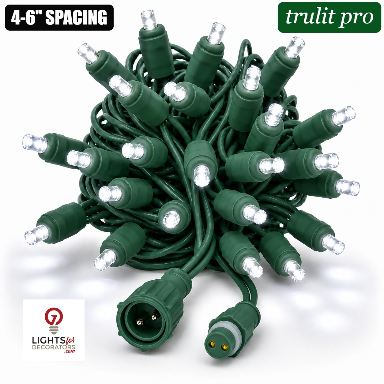 Pure White TruLit Pro 5MM LED Light Set - 50 Lights - 4-6" Spacing - Green Wire Pure White- 50 Ct - 4-6"- Green