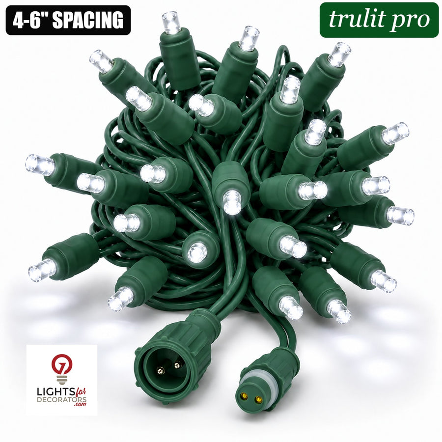 Pure White TruLit Pro 5MM LED Light Set - 50 Lights - 4-6" Spacing - Green Wire Pure White- 50 Ct - 4-6"- Green