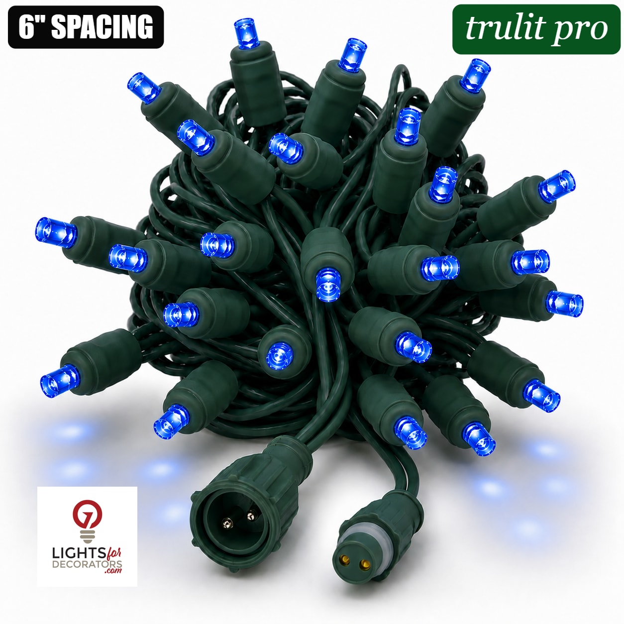 Blue TruLit Pro 5MM LED Light Set - 50 Lights - 6" Spacing - Green Wire Blue- 50 Ct - 6"- Green