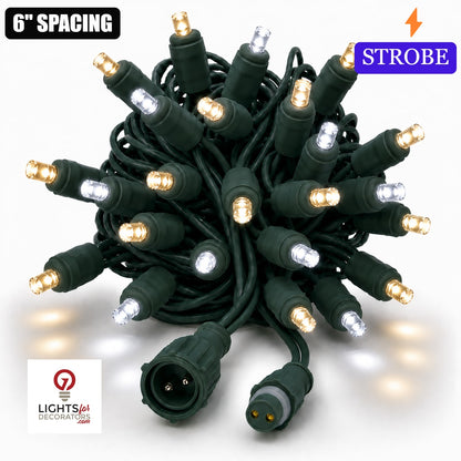 Champagne TruLit Pro 5MM LED Light Set - 50 Lights - Strobe - 6" Spacing - Green Wire Champagne (WW-PW)- 50 Ct - 6"- Green