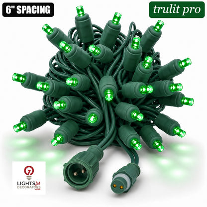Green TruLit Pro 5MM LED Light Set - 50 Lights - 6" Spacing - Green Wire Green- 50 Ct - 6"- Green