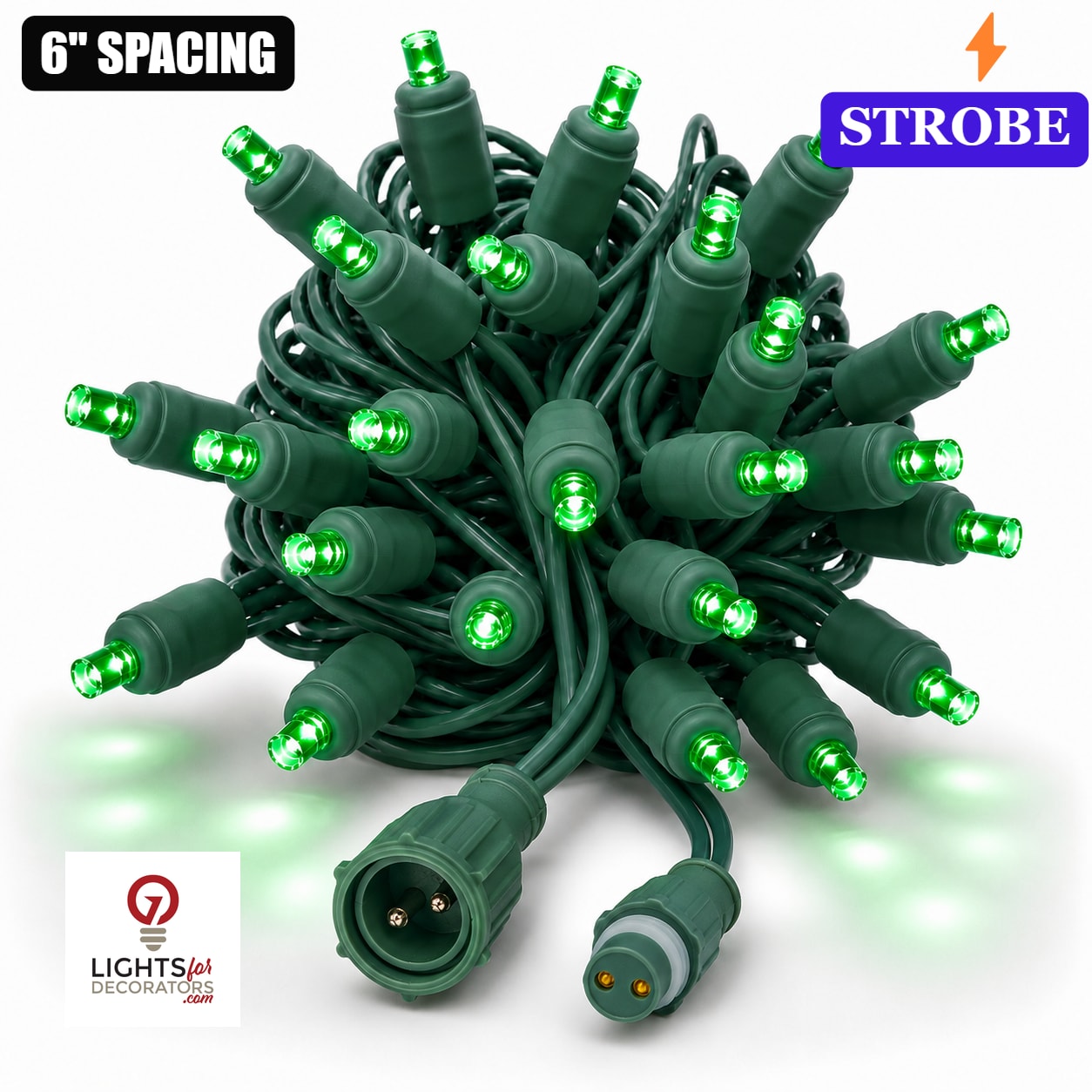 Green TruLit Pro 5MM LED Light Set - 50 Lights - Strobe - 6" Spacing - Green Wire Green- 50 Ct - 6"- Green