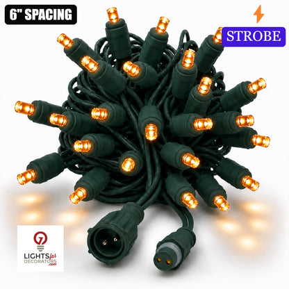 Orange TruLit Pro 5MM LED Light Set - 50 Lights - Strobe - 6" Spacing - Green Wire Orange- 50 Ct - 6"- Green