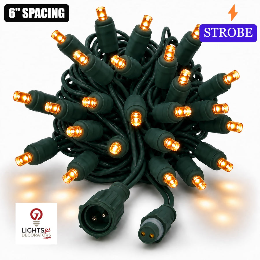 Orange TruLit Pro 5MM LED Light Set - 50 Lights - Strobe - 6" Spacing - Green Wire Orange- 50 Ct - 6"- Green