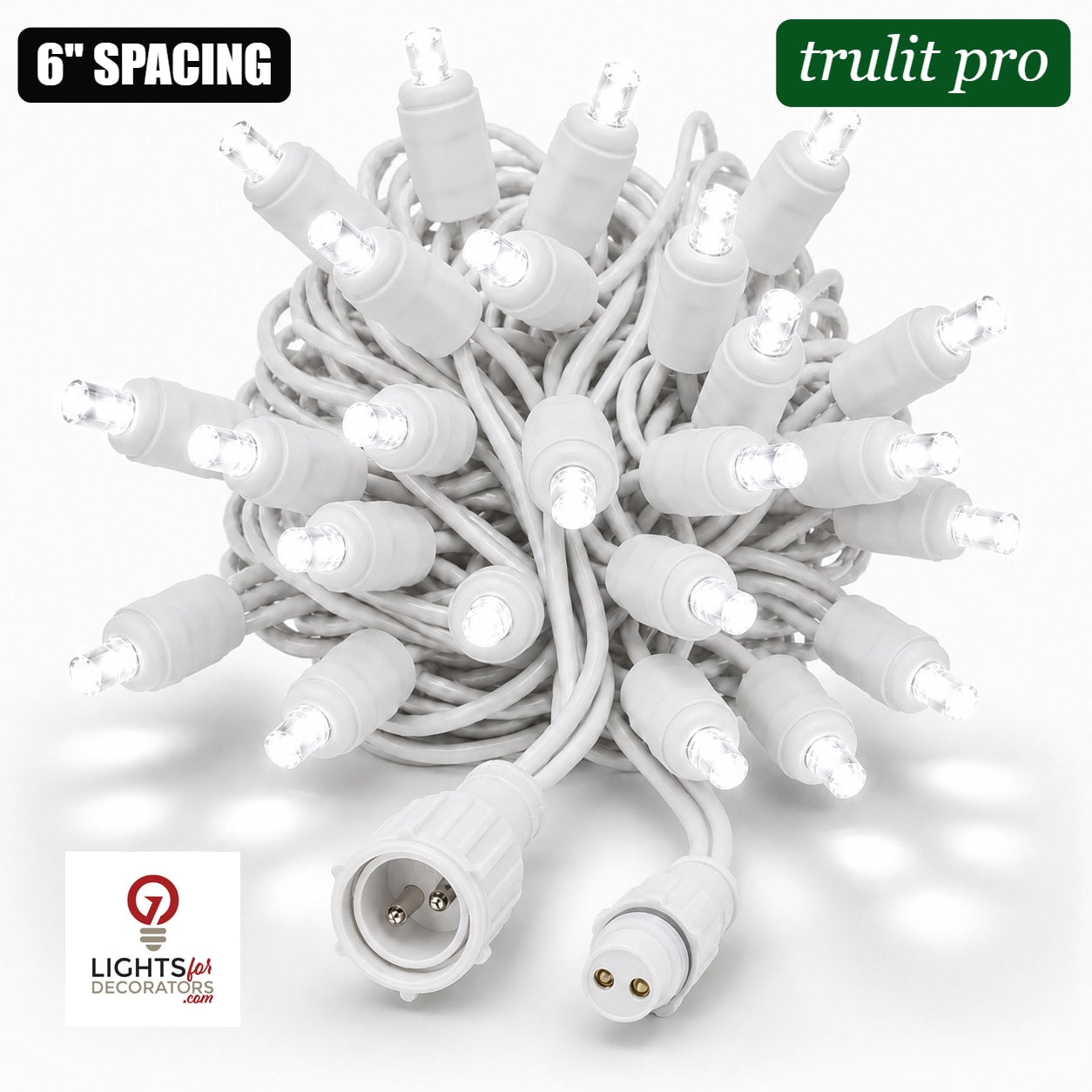 Pure White TruLit Pro 5MM LED Light Set - 50 Lights - 6" Spacing - White Wire Pure White- 50 Ct - 6"- White