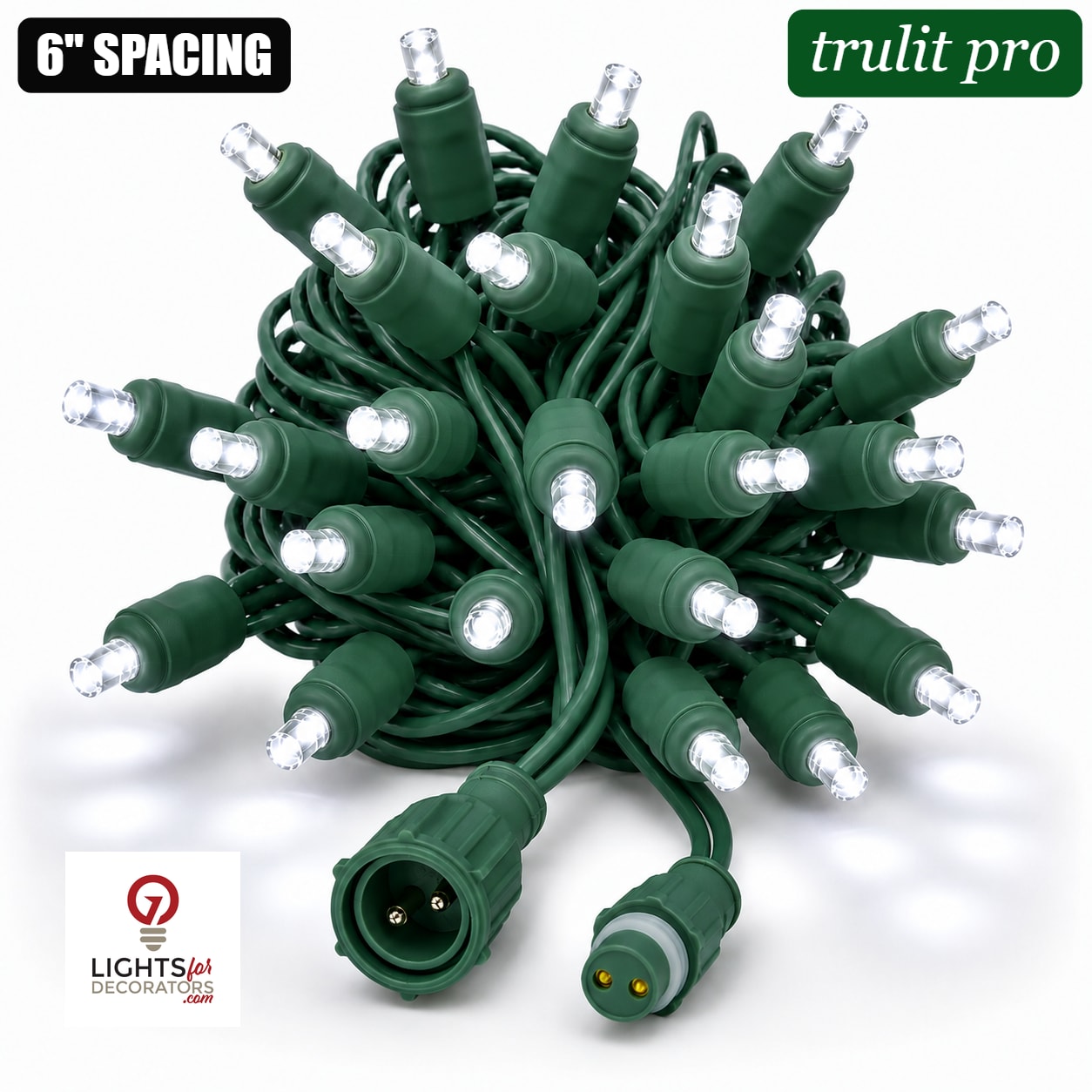 Pure White TruLit Pro 5MM LED Light Set - 50 Lights - 6" Spacing - Green Wire Pure White- 50 Ct - 6"- Green