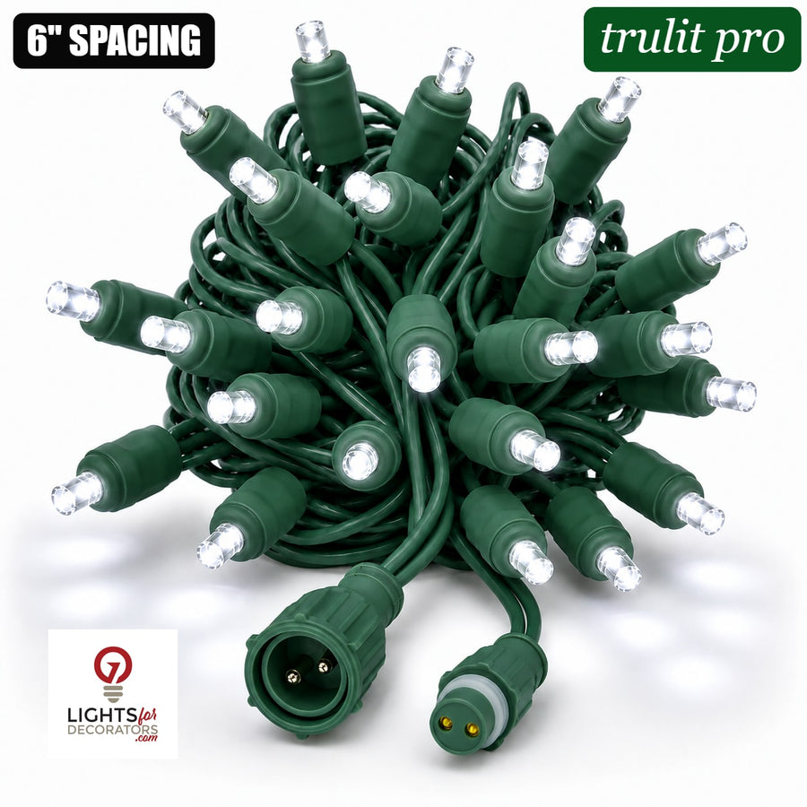 Pure White TruLit Pro 5MM LED Light Set - 50 Lights - Strobe - 6" Spacing - Green Wire Pure White- 50 Ct - 6"- Green