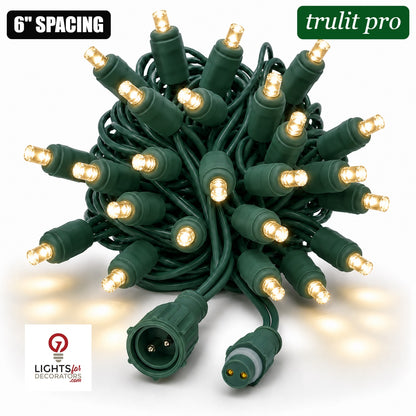 Warm White TruLit Pro 5MM LED Light Set - 50 Lights - 6" Spacing - Green Wire Warm White- 50 Ct - 6"- Green