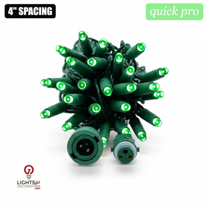 Green QuickPro 5MM LED Light Set - 70 Lights - 4" Spacing - Green Wire Green- 70 Ct - 4"- Green