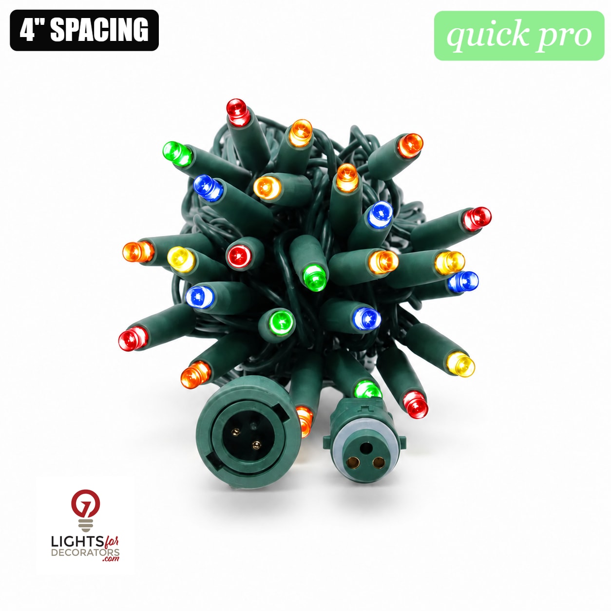Multicolor QuickPro 5MM LED Light Set - 70 Lights - 4" Spacing - Green Wire Multi Color- 70 Ct - 4"- Green