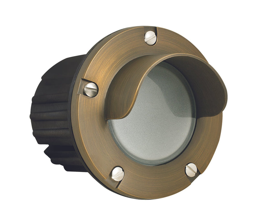 Brass Hooded Step Light with Frosted Lens, Antique Bronze, No Lamp