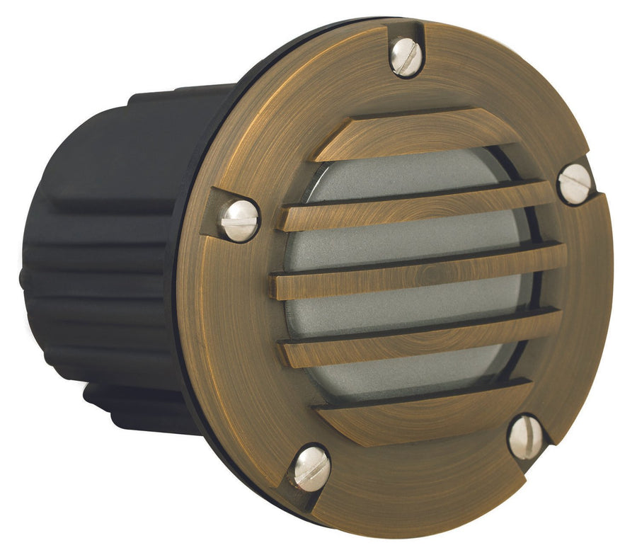 Brass Louvered Step Light with Frosted Lens, Antique Bronze, No Lamp