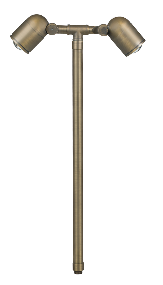 Brass Lensed Double Head, 12" Stem, Antique Bronze, No Lamp — view 1