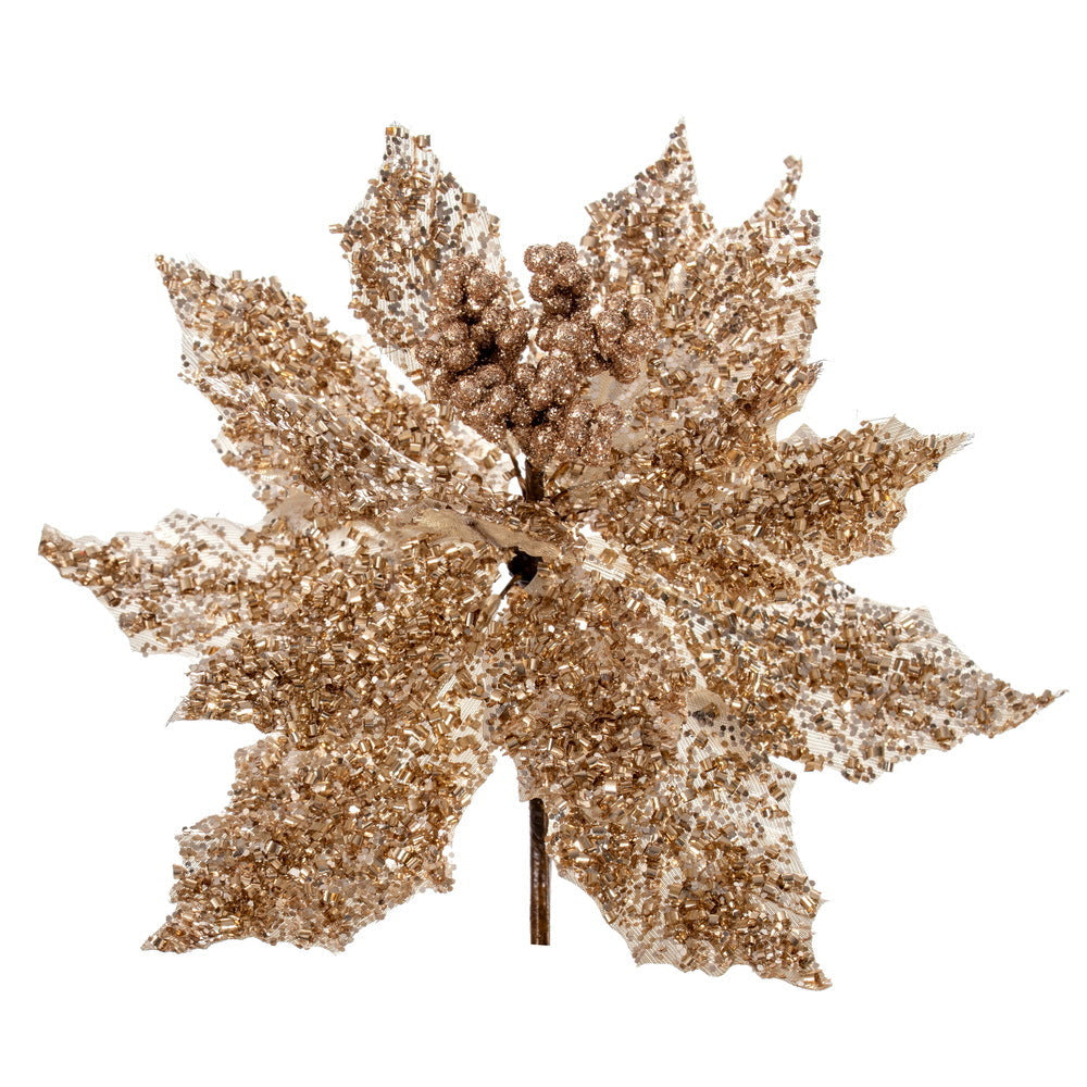 12" Glitter Poinsettia UV - Set of 2 - Champagne 12"- Champagne — view 1