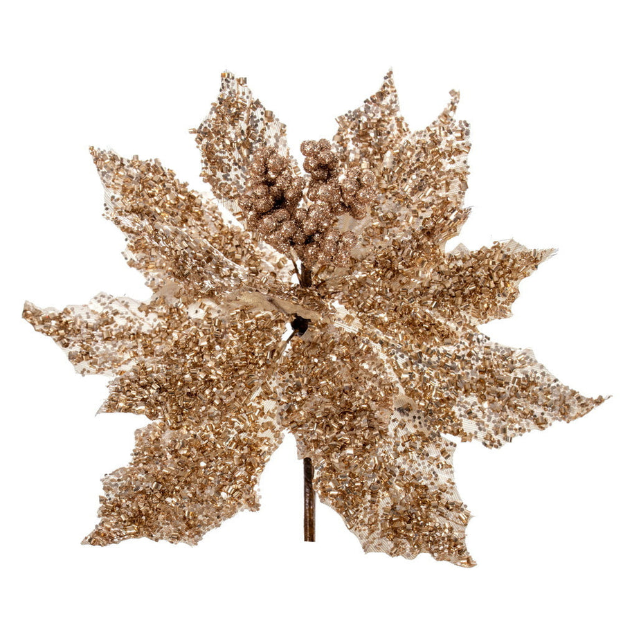 12" Glitter Poinsettia UV - Set of 2 - Champagne 12"- Champagne