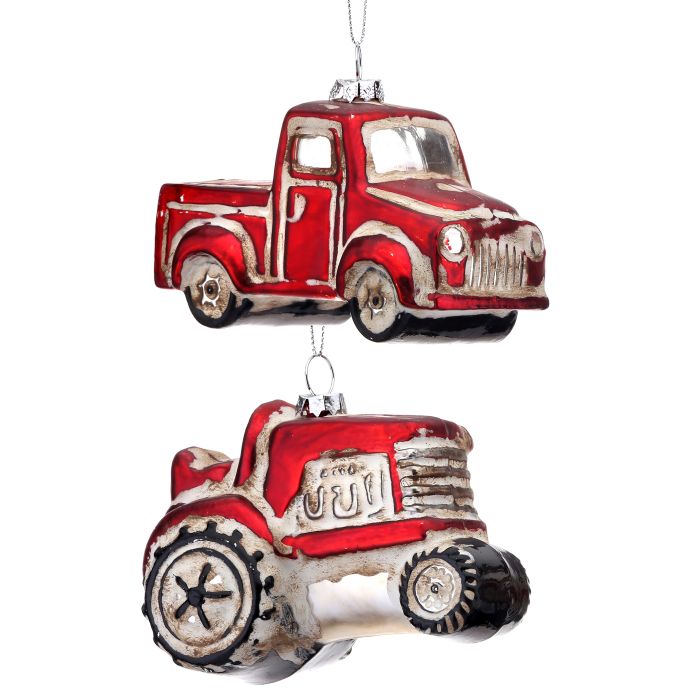 3.5" Antique Glass Farm Tractor and Truck Set of 2