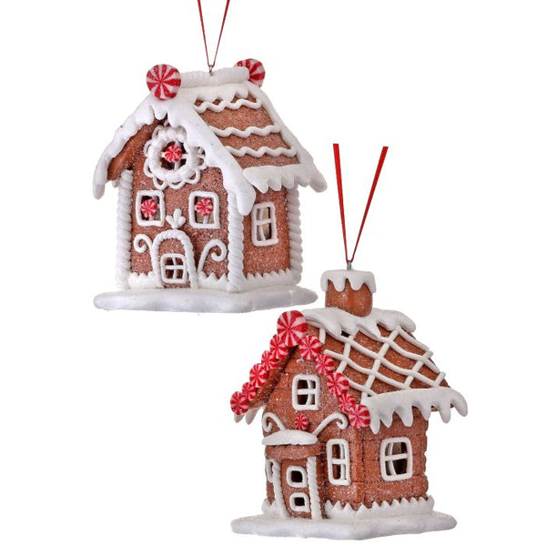 4" Claydough Gingerbread House Ornament - Set of 2