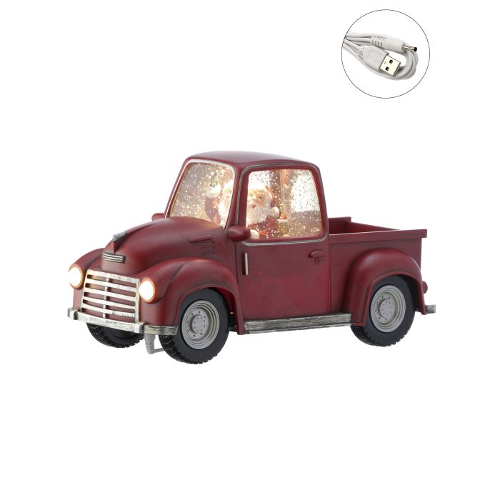 11" Santa in Red Truck W/ Lights - Battery Opperated LED Lights with Built in Timer
