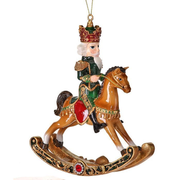 6" Resin Royal Jeweled Nutcracker Rocking Horse Ornament