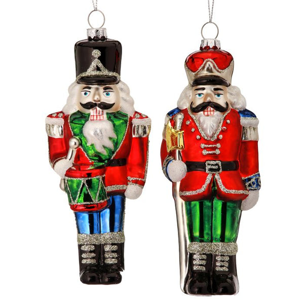 6" Glass Nutcracker Ornament - Set of 2