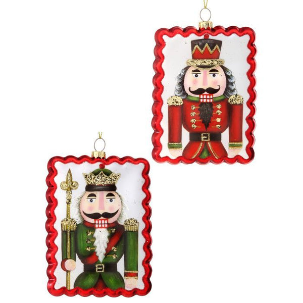 5" Glass Flat Nutcracker Ornament - Set of 2