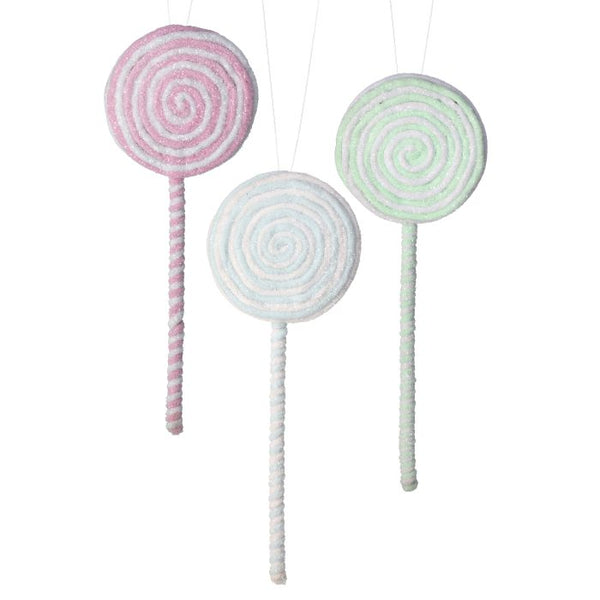 14" Frosted Pastel Lollipop Ornament - Set of 3