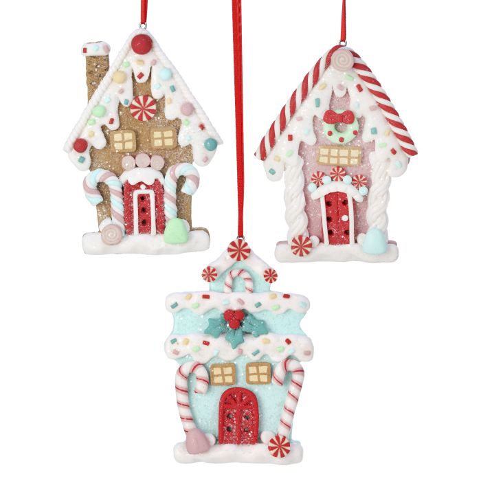 5" Clay Christmas Sweets House Ornament - Set of 3