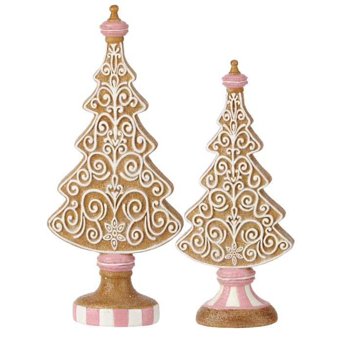 11-13.5" Resin Icing Gingerbread Trees  - Set Of 2