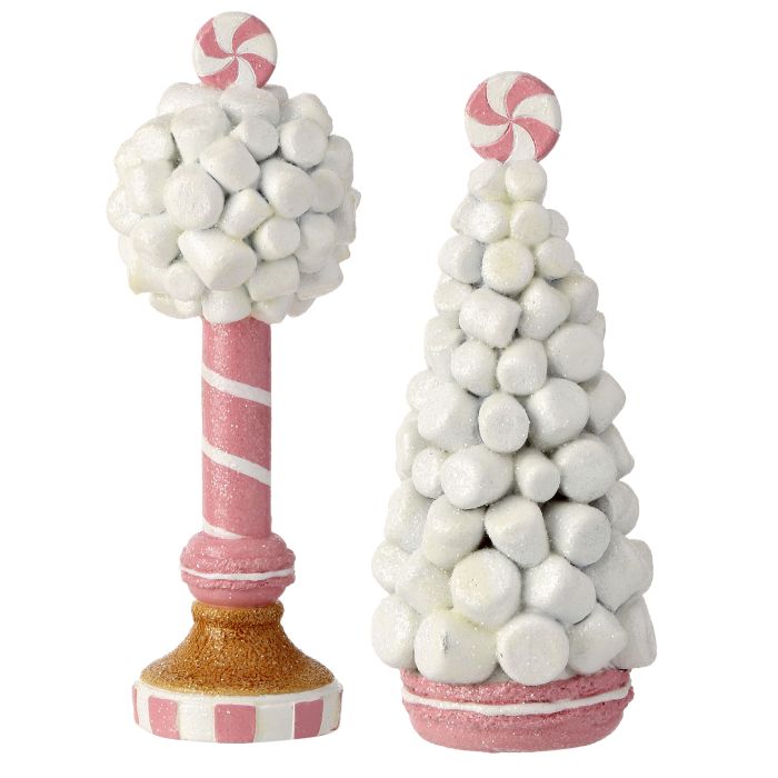 8.5" Resin Marshmallow Tree/Topiary  - Set Of 2